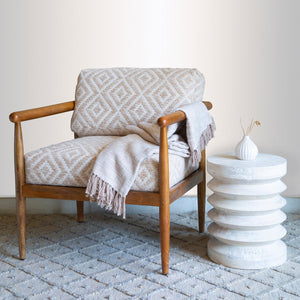 HomeRoots 28" Contemporary Beige and Brown Geometric Arm Chair - Stylish Solid Wood Comfort for Any Space 530636