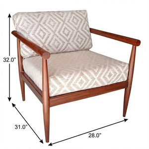 HomeRoots 28" Contemporary Beige and Brown Geometric Arm Chair - Stylish Solid Wood Comfort for Any Space 530636