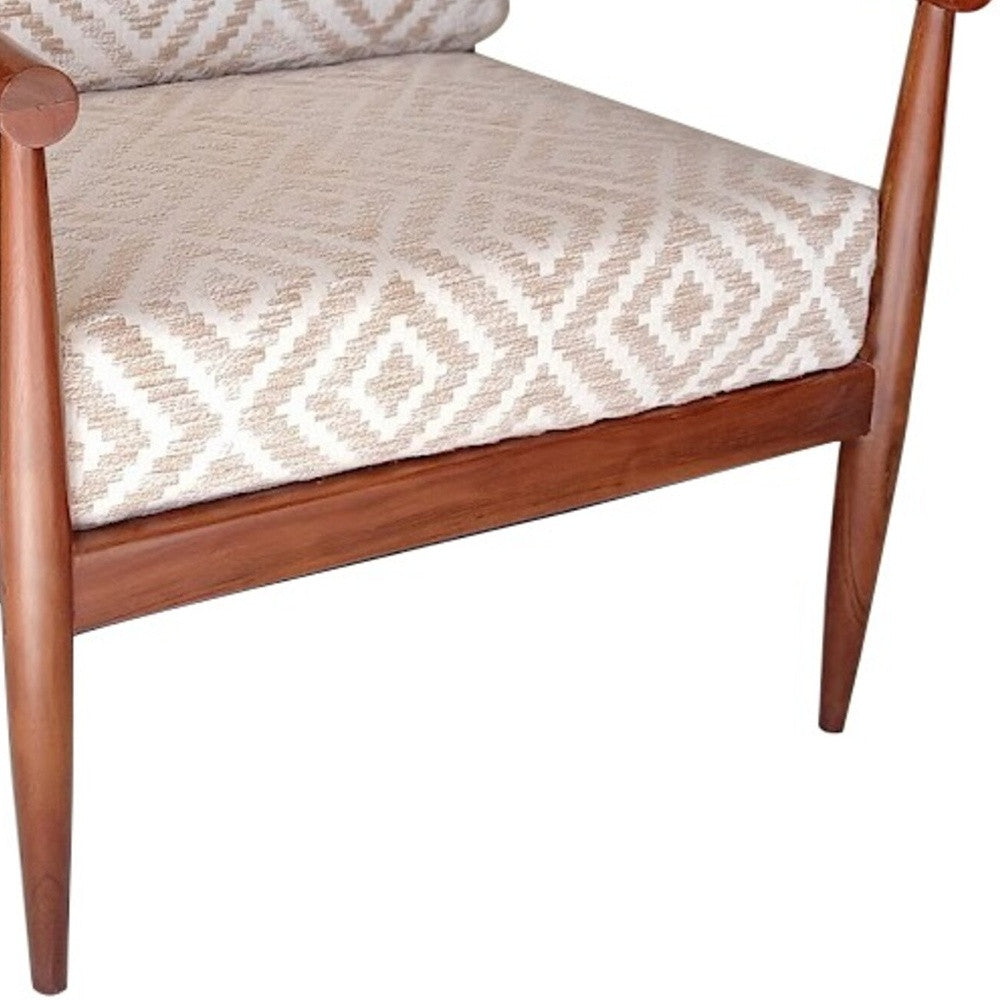 Homeroots 28" Beige And Brown Fabric Geometric Arm Chair   530636