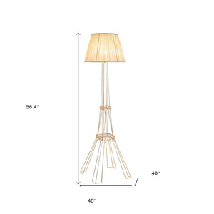 Homeroots 56" Brass Led Light Changing Eiffel Tower Floor Lamp With Ivory Shade  Metal 530646