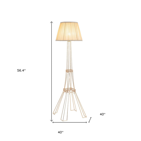 Homeroots 56" Brass Led Light Changing Eiffel Tower Floor Lamp With Ivory Shade  Metal 530646
