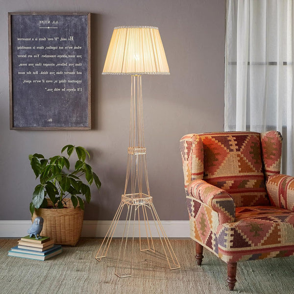 Homeroots 56" Brass Led Light Changing Eiffel Tower Floor Lamp With Ivory Shade  Metal 530646