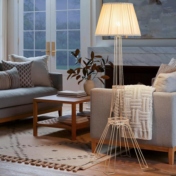 Homeroots 56" Brass Led Light Changing Eiffel Tower Floor Lamp With Ivory Shade  Metal 530646