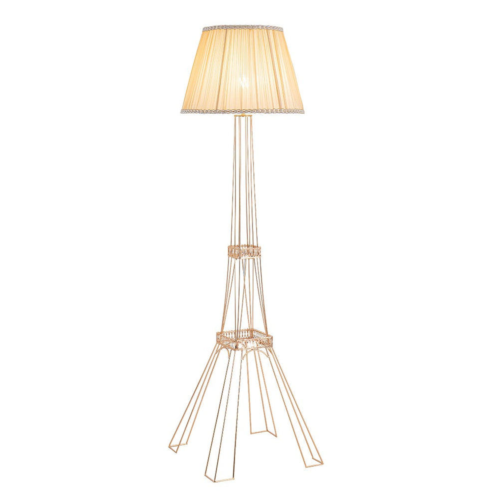 HomeRoots 56" Brass LED Eiffel Tower Floor Lamp with Elegant Ivory Shade - Modern Ambient Lighting Design 530646