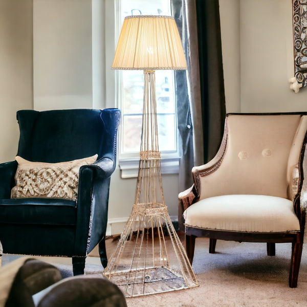 Homeroots 56" Brass Led Light Changing Eiffel Tower Floor Lamp With Ivory Shade  Metal 530646