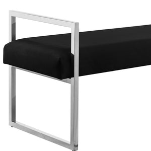 Homeroots 48" Black And Silver Upholstered Velvet Bench Black,Chrome,Velvet Plywood 530647
