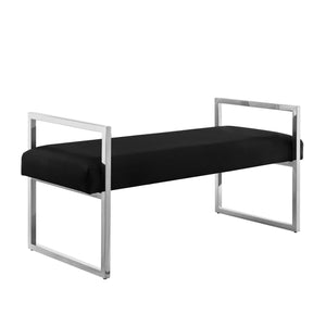 Homeroots 48" Black And Silver Upholstered Velvet Bench Black,Chrome,Velvet Plywood 530647
