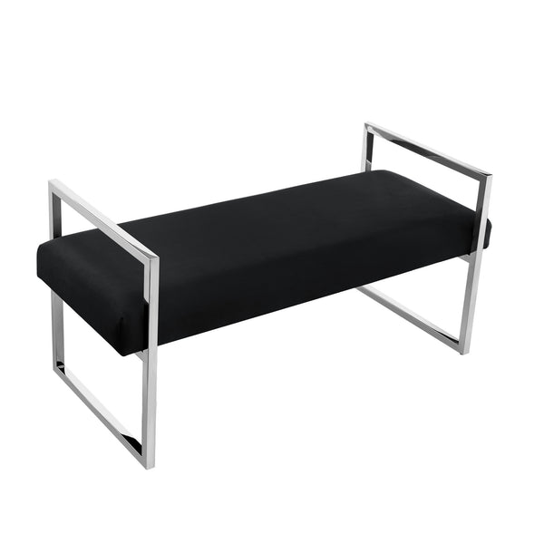 Homeroots 48" Black And Silver Upholstered Velvet Bench Black,Chrome,Velvet Plywood 530647