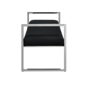 Homeroots 48" Black And Silver Upholstered Velvet Bench Black,Chrome,Velvet Plywood 530647