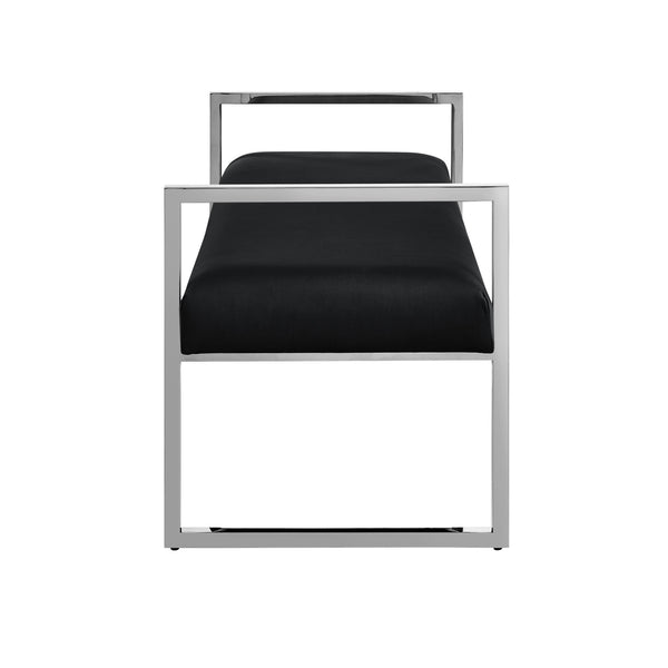 Homeroots 48" Black And Silver Upholstered Velvet Bench Black,Chrome,Velvet Plywood 530647