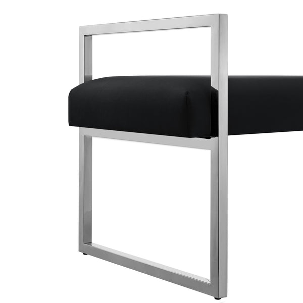Homeroots 48" Black And Silver Upholstered Velvet Bench Black,Chrome,Velvet Plywood 530647