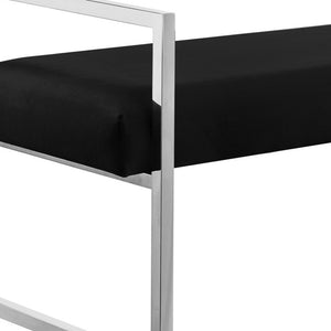 Homeroots 48" Black And Silver Upholstered Velvet Bench Black,Chrome,Velvet Plywood 530647