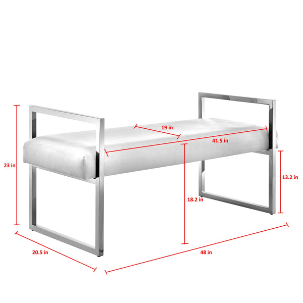 Homeroots 48" Black And Silver Upholstered Velvet Bench Black,Chrome,Velvet Plywood 530647