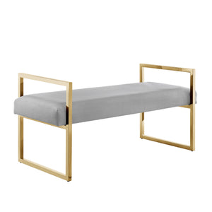 Homeroots 48" Gray And Gold Velvet Upholstered Bench Grey,Gold,Velvet Plywood 530648