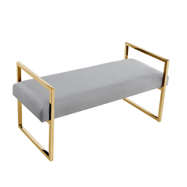 Homeroots 48" Gray And Gold Velvet Upholstered Bench Grey,Gold,Velvet Plywood 530648