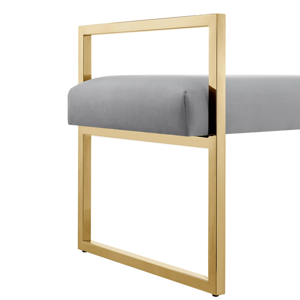 Homeroots 48" Gray And Gold Velvet Upholstered Bench Grey,Gold,Velvet Plywood 530648