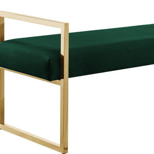 Homeroots 48" Hunter Green And Gold Upholstered Velvet Bench Hunter Green,Gold,Velvet Plywood 530649