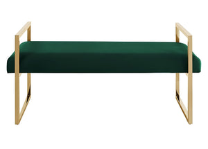 Homeroots 48" Hunter Green And Gold Upholstered Velvet Bench Hunter Green,Gold,Velvet Plywood 530649