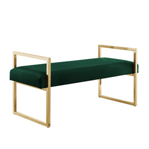 Homeroots 48" Hunter Green And Gold Upholstered Velvet Bench Hunter Green,Gold,Velvet Plywood 530649
