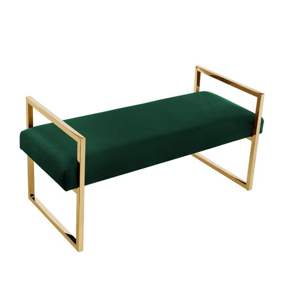 Homeroots 48" Hunter Green And Gold Upholstered Velvet Bench Hunter Green,Gold,Velvet Plywood 530649
