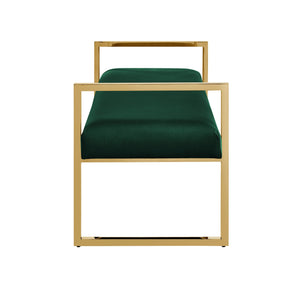 Homeroots 48" Hunter Green And Gold Upholstered Velvet Bench Hunter Green,Gold,Velvet Plywood 530649