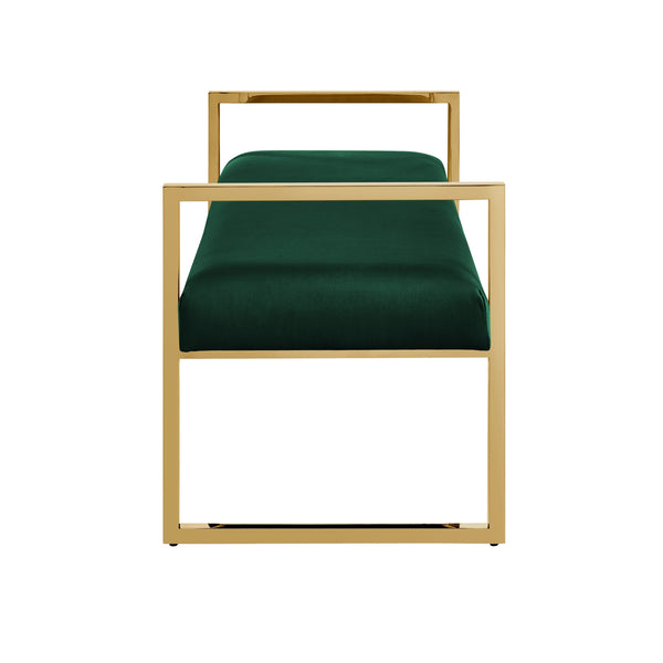 Homeroots 48" Hunter Green And Gold Upholstered Velvet Bench Hunter Green,Gold,Velvet Plywood 530649