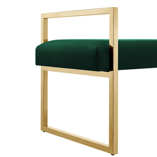 Homeroots 48" Hunter Green And Gold Upholstered Velvet Bench Hunter Green,Gold,Velvet Plywood 530649
