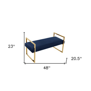 Homeroots 48" Navy Blue And Gold Velvet Upholstered Bench Navy,Gold,Velvet Plywood 530650