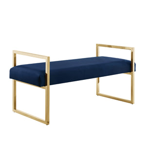Homeroots 48" Navy Blue And Gold Velvet Upholstered Bench Navy,Gold,Velvet Plywood 530650