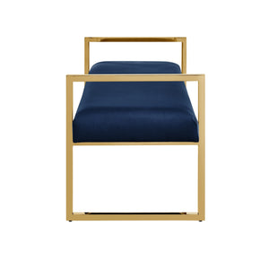 Homeroots 48" Navy Blue And Gold Velvet Upholstered Bench Navy,Gold,Velvet Plywood 530650
