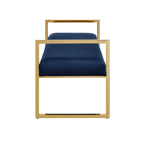 Homeroots 48" Navy Blue And Gold Velvet Upholstered Bench Navy,Gold,Velvet Plywood 530650