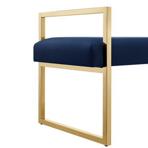 Homeroots 48" Navy Blue And Gold Velvet Upholstered Bench Navy,Gold,Velvet Plywood 530650