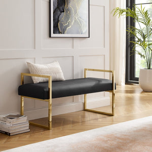 HomeRoots 48" Black and Gold Upholstered Bench - Modern Faux Leather Seating for Entryway & Bedroom Decor 530651