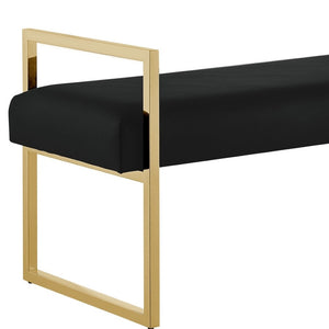 HomeRoots 48" Black and Gold Upholstered Bench - Modern Faux Leather Seating for Entryway & Bedroom Decor 530651