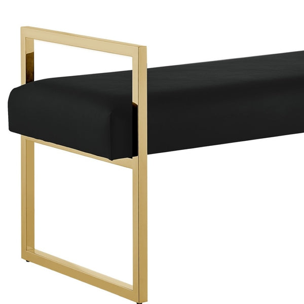 HomeRoots 48" Black and Gold Upholstered Bench - Modern Faux Leather Seating for Entryway & Bedroom Decor 530651