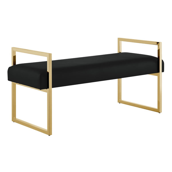HomeRoots 48" Black and Gold Upholstered Bench - Modern Faux Leather Seating for Entryway & Bedroom Decor 530651