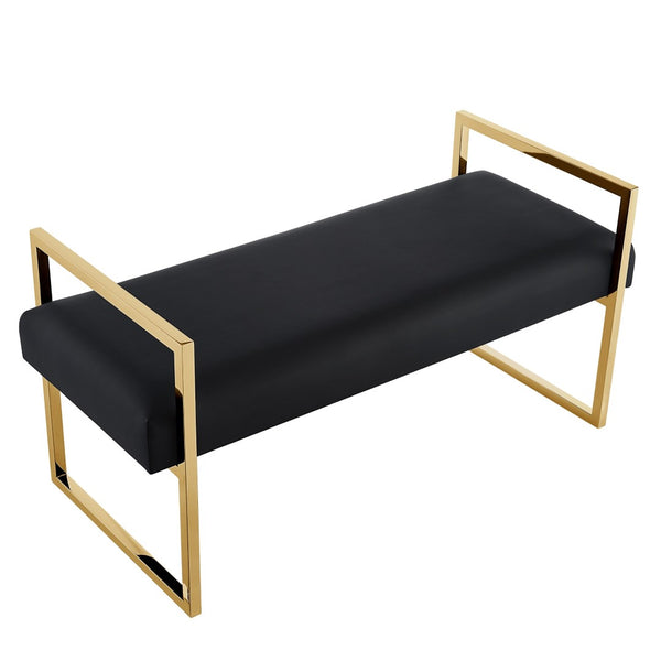 HomeRoots 48" Black and Gold Upholstered Bench - Modern Faux Leather Seating for Entryway & Bedroom Decor 530651