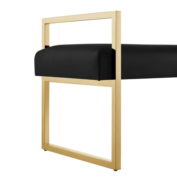 HomeRoots 48" Black and Gold Upholstered Bench - Modern Faux Leather Seating for Entryway & Bedroom Decor 530651