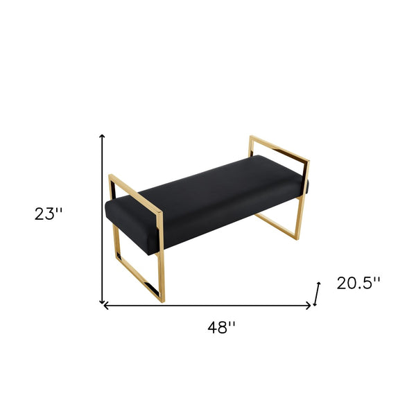 HomeRoots 48" Black and Gold Upholstered Bench - Modern Faux Leather Seating for Entryway & Bedroom Decor 530651