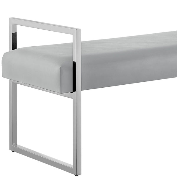 Homeroots 21" Gray And Silver Upholstered Faux Leather Bench Grey,Chrome,Pu Leather Plywood 530652