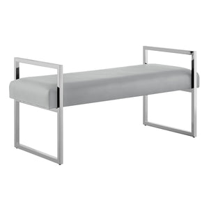 Homeroots 21" Gray And Silver Upholstered Faux Leather Bench Grey,Chrome,Pu Leather Plywood 530652
