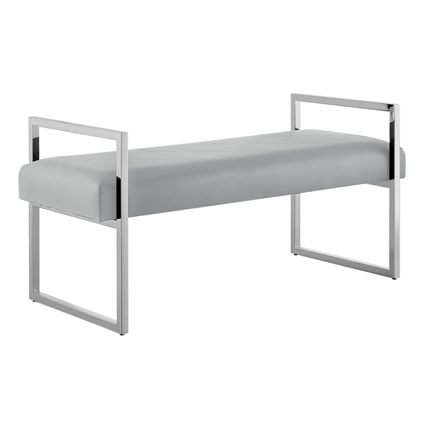 Homeroots 21" Gray And Silver Upholstered Faux Leather Bench Grey,Chrome,Pu Leather Plywood 530652