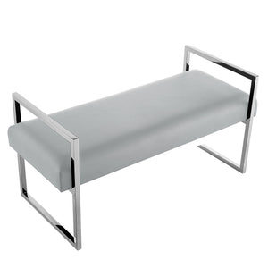 Homeroots 21" Gray And Silver Upholstered Faux Leather Bench Grey,Chrome,Pu Leather Plywood 530652