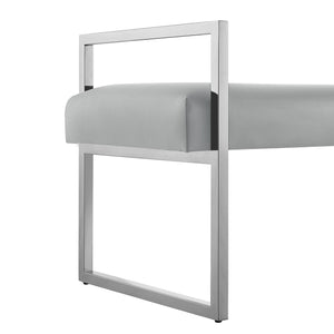 Homeroots 21" Gray And Silver Upholstered Faux Leather Bench Grey,Chrome,Pu Leather Plywood 530652
