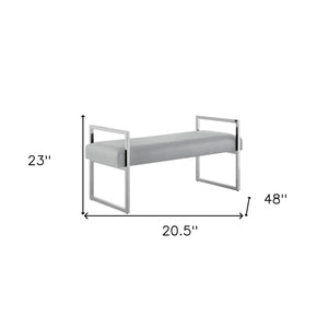 Homeroots 21" Gray And Silver Upholstered Faux Leather Bench Grey,Chrome,Pu Leather Plywood 530652