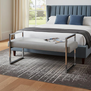 HomeRoots 48" Upholstered Bench with Sleek Silver Frame - Modern Glam Seating for Bedroom & Entryway Decor Grey/Chrome, PU Leather PU Leather 530652