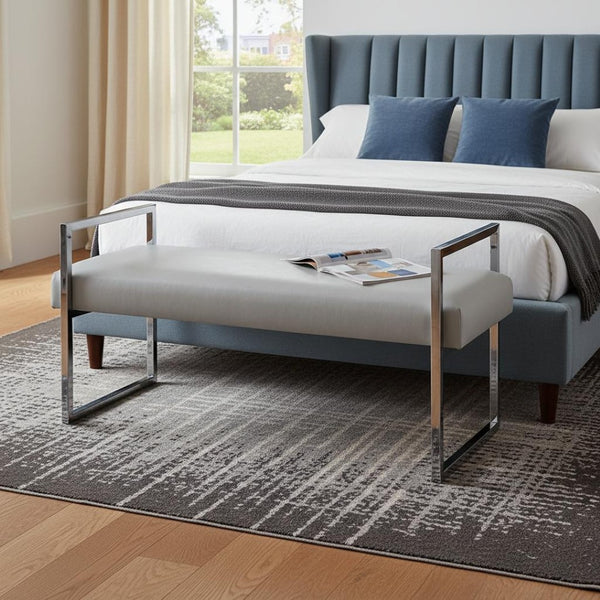 HomeRoots 48" Upholstered Bench with Sleek Silver Frame - Modern Glam Seating for Bedroom & Entryway Decor Grey/Chrome, PU Leather PU Leather 530652