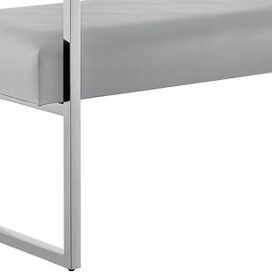 Homeroots 21" Gray And Silver Upholstered Faux Leather Bench Grey,Chrome,Pu Leather Plywood 530652