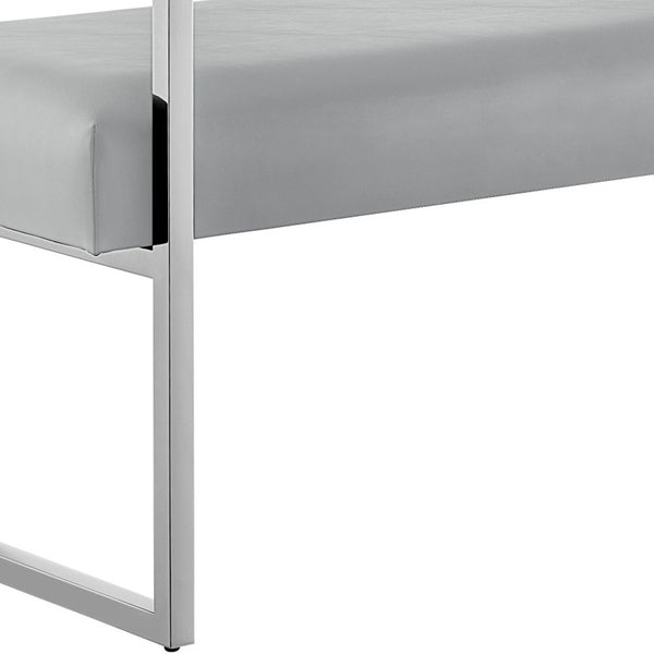 Homeroots 21" Gray And Silver Upholstered Faux Leather Bench Grey,Chrome,Pu Leather Plywood 530652