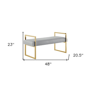 Homeroots 48" Gray And Gold Faux Leather Upholstered Bench Grey,Gold,Pu Leather Plywood 530653